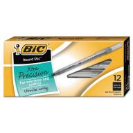 BIC® Round Stic Xtra Precision Ballpoint Pen, .8mm, Fine, Black, 12pk.