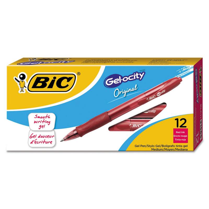 BIC Gel-ocity Retractable Gel Pen, Red (.7mm, Medium, 12ct.)