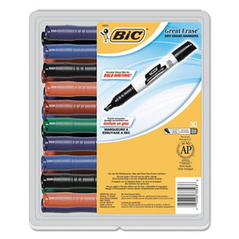 BIC® Great Erase Grip Chisel Tip Dry Erase Marker, Assorted Colors, 30ct.