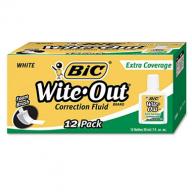 BIC® Wite-Out Extra Coverage Correction Fluid, 20 ml Bottle, White, 12pk.