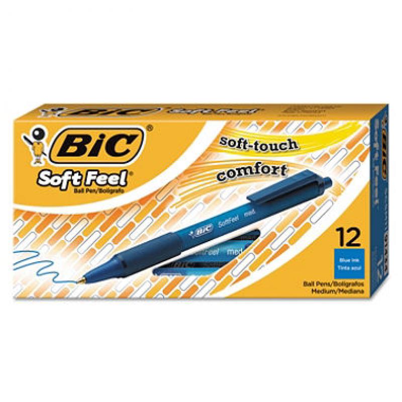 BIC® Soft Feel Retractable Ballpoint Pen, 1mm, Medium, Blue, 12pk.