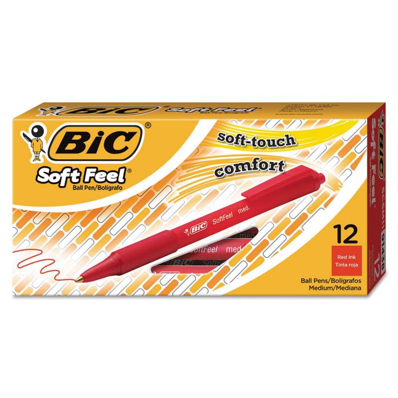 BIC® Soft Feel Retractable Ballpoint Pen, 1mm, Medium, Red Ink, 12ct.