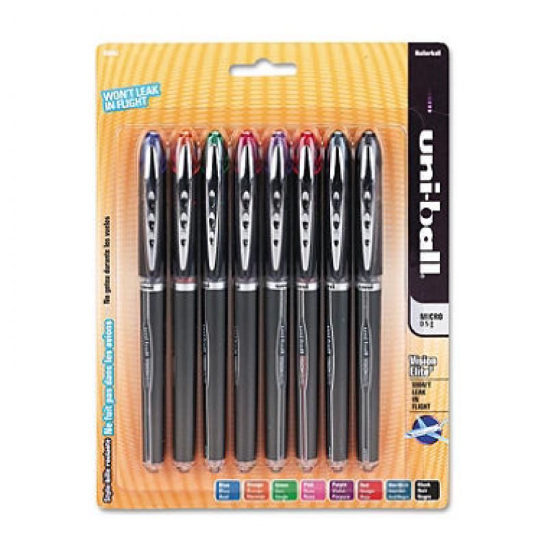 uni-ball - Vision Elite Stick Roller Ball Pen, Assorted Ink, Super Fine - 8 per Pack