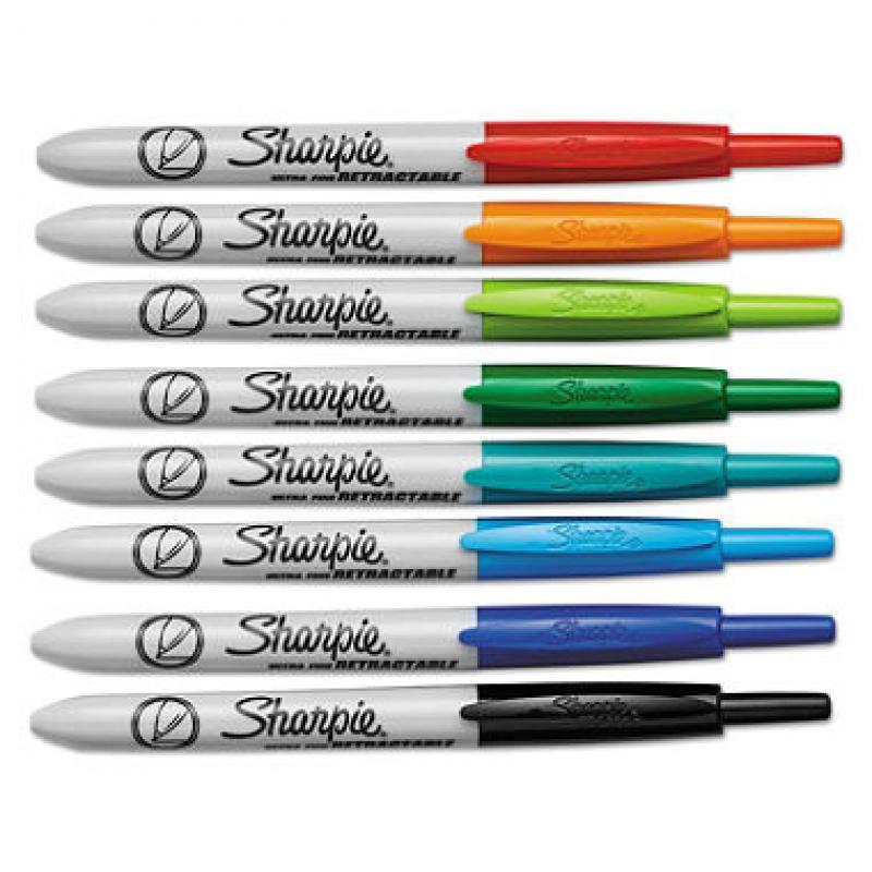 Sharpie - Retractable Ultra Fine Tip Permanent Marker, Assorted Colors - 8/Set