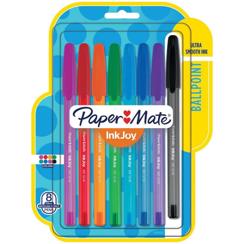 Paper Mate - InkJoy 100 Stick Pen, 1.0 mm, Assorted - 8/Set
