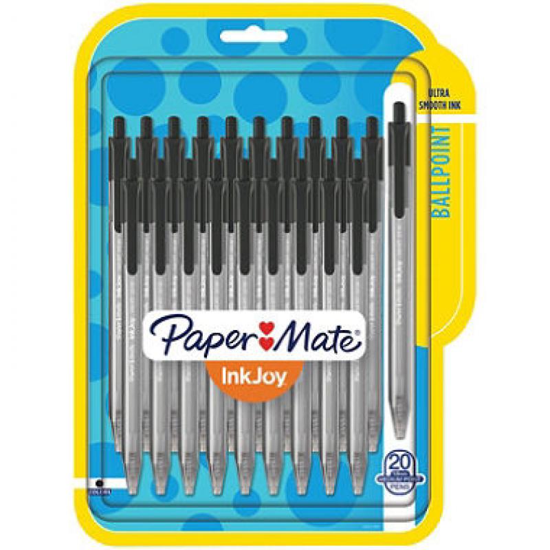 Paper Mate - InkJoy 100RT Retractable Ballpoint Pen, 1.0mm, Black Ink - 20/Pk