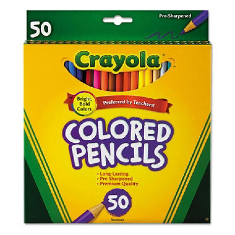 Crayola - Long Barrel Colored Woodcase Pencils, 3.3 mm, Assorted Colors - 50 Pencils (pak of 2)