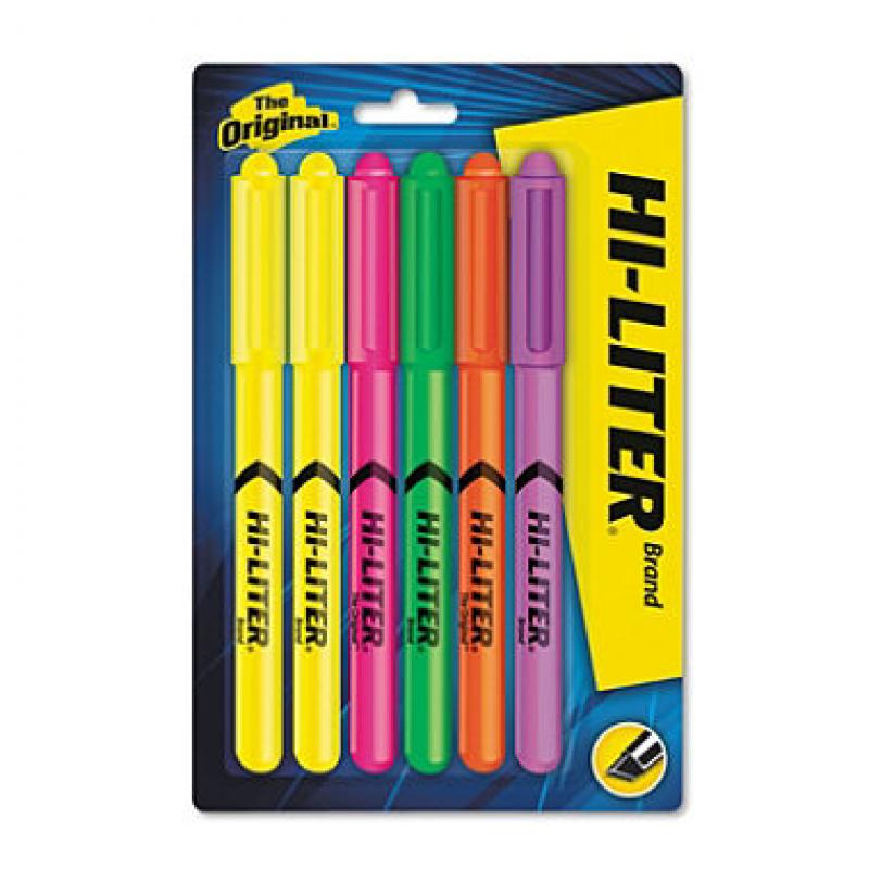 HI-LITER - Fluorescent Pen Style Highlighter, Chisel Tip - 6/Set (PACK OF 2)