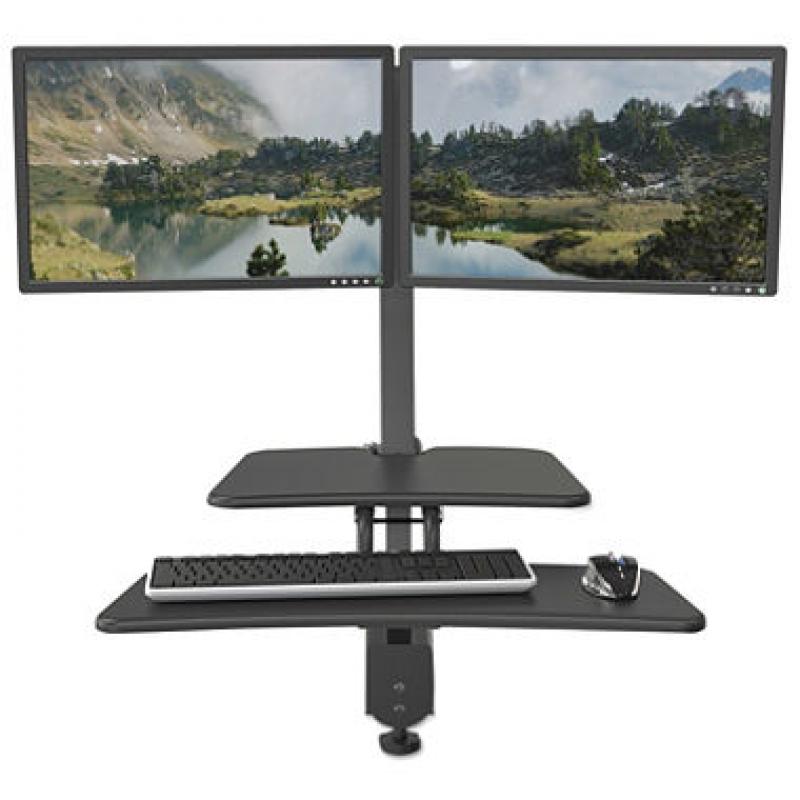 Balt Up-Rite Desk Mounted Sit to Stand Double Workstation, Dark Gray