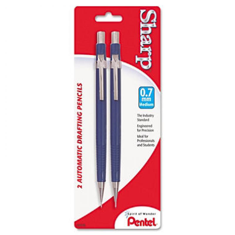 Pentel - Sharp Mechanical Drafting Pencil, 0.7 mm, Blue Barrel - 2/Pk