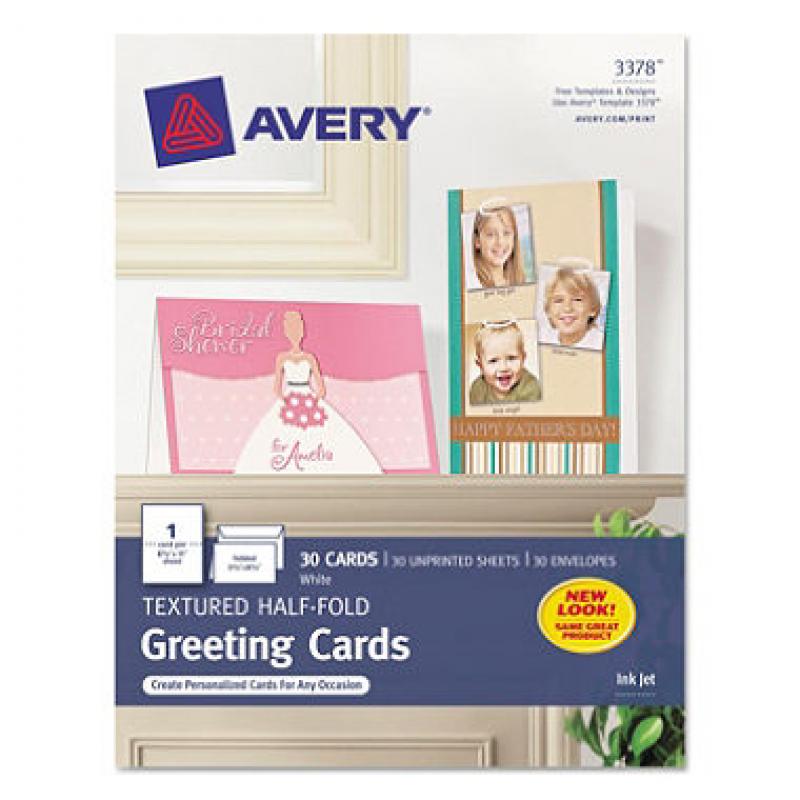 Avery - 3378 - Greeting Cards, Textured, Inkjet, White - 30 Cards