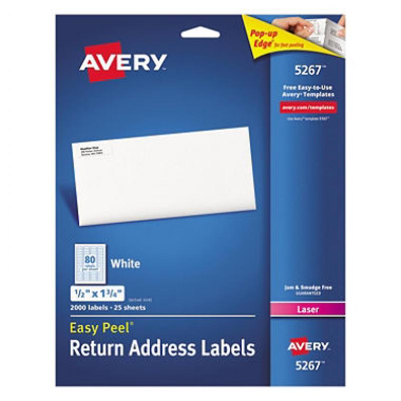 Avery Easy Peel Laser Address Labels, 1/2 x 1-3/4, White, 2000 per Pack