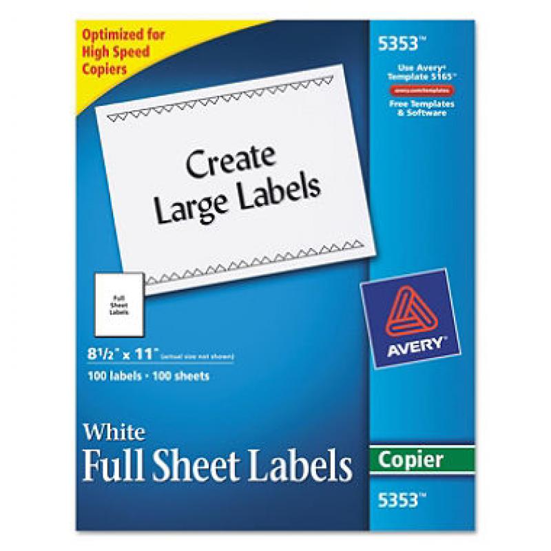 Avery 5353 - Copier Full Sheet Labels, 8-1/2 x 11", White - 100 Labels