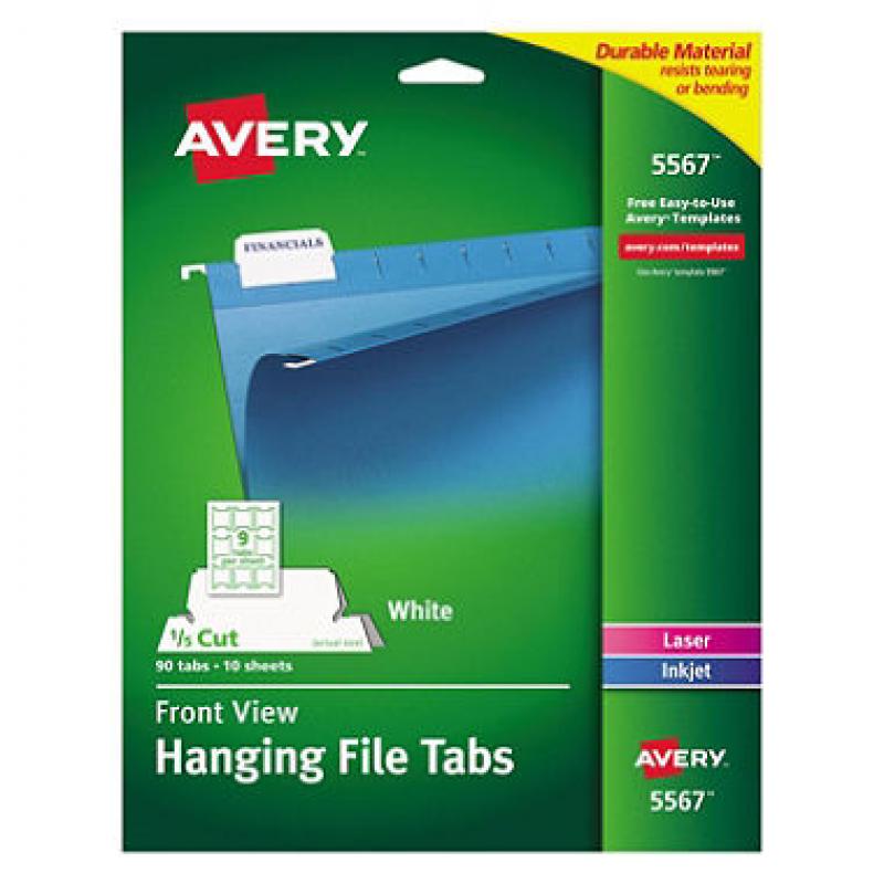 Avery 1/5 Tab Print Write-On Hanging File Tabs, White (90 ct.)
