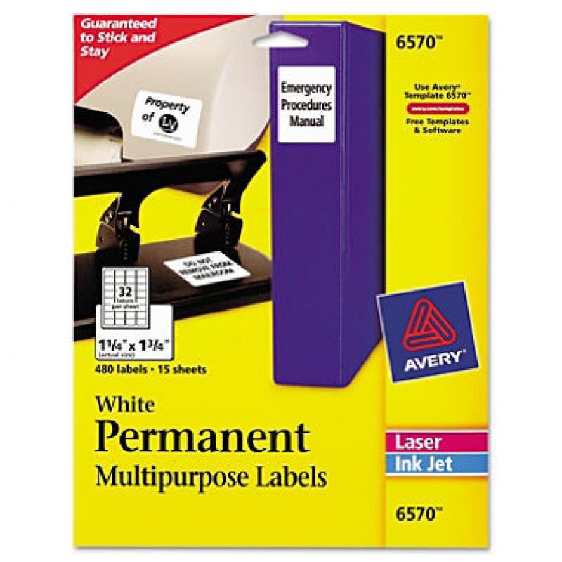 Avery - Permanent ID Labels, Laser/Inkjet, 1-1/4 x 1-3/4, White - 480/Pack
