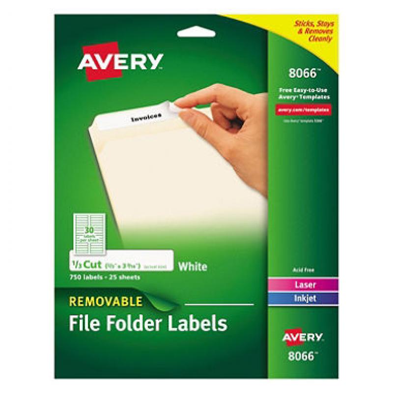 Avery Removable Inkjet Laser Filing Labels, White (750 ct.)
