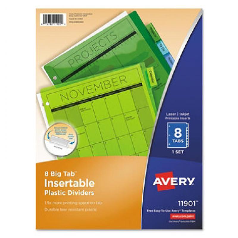 Avery WorkSaver Big Tab Plastic Dividers, 8 Tab, Letter, Multicolor