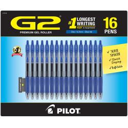 Pilot G2 Retractable Roller Ball Gel Pens, Fine, 16 Count, Blue