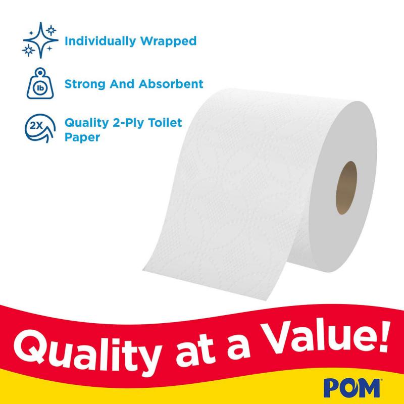 POM™ Embossed 2-Ply Toilet Paper, White, 45 Rolls, 473 Sheets/Roll