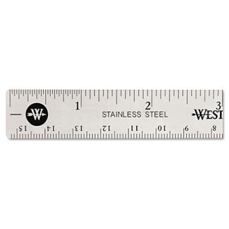 Westcott Stainless Steel Office Ruler With Non Slip Cork Base, 6"
