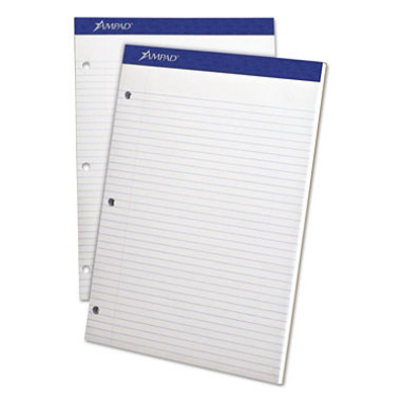 Ampad Evidence Pad - Dual College/Med Ruled - 8 1/2" x 11 3/4" - White - 100 Sheets