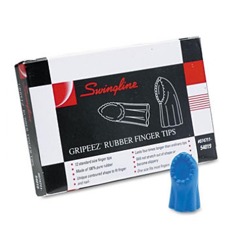Swingline - Gripeez Finger Tips, Size 11 1/2, Medium, Blue - 1/Dozen