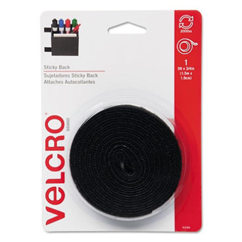 Velcro - Sticky-Back Hook and Loop Fastener Tape with Dispenser, 3/4 x 5 ft. Roll, Black