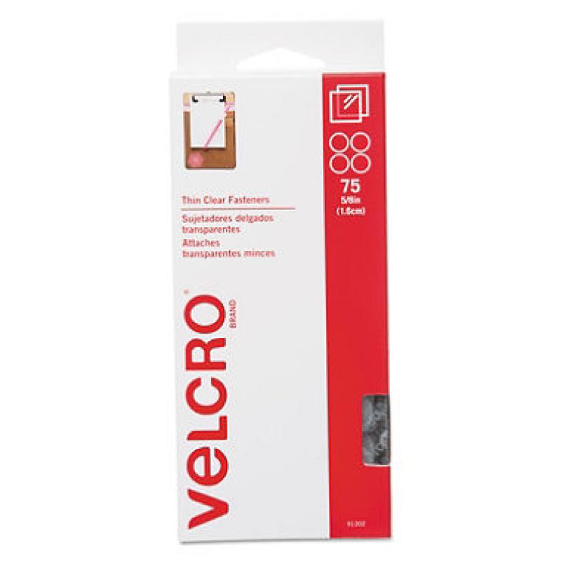Velcro Sticky-Back Hook and Loop Fasteners, 5/8 Inch Diameter, Clear, 75 per Pack