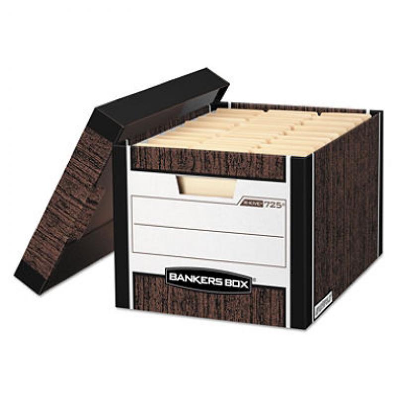 Bankers Box - R-KIVE Max Storage Box, Letter/Legal, Locking Lid, Woodgrain - 12/Carton
