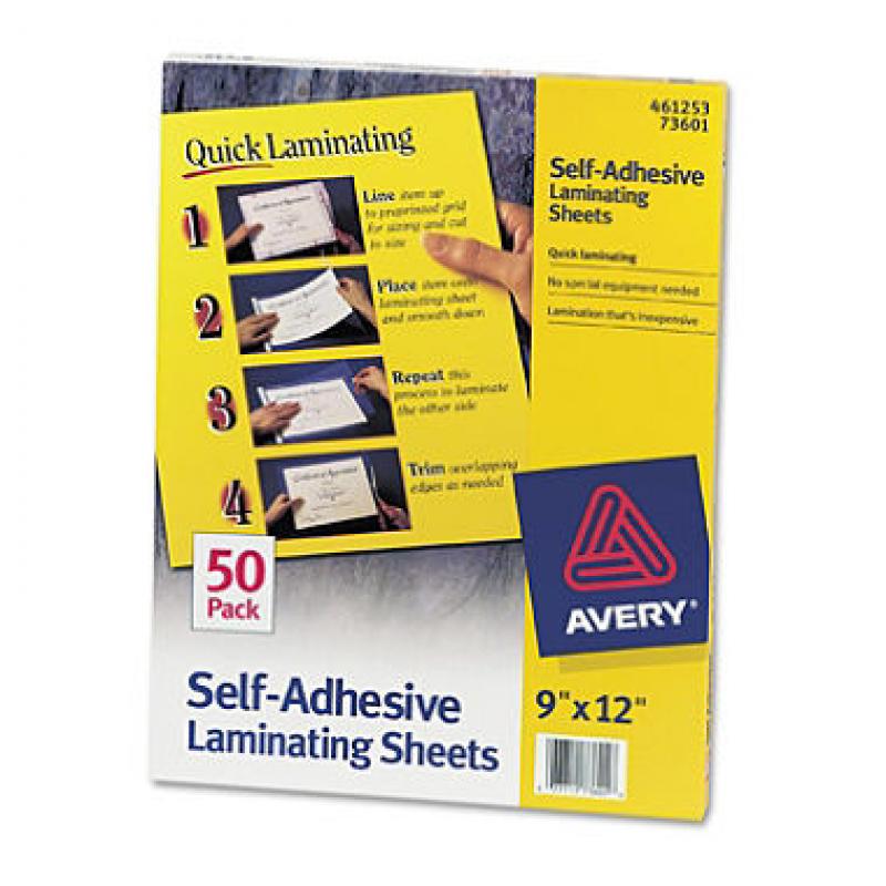 Avery - Clear Self-Adhesive Laminating Sheets, 3 mil, 9 x 12, 50 per Box