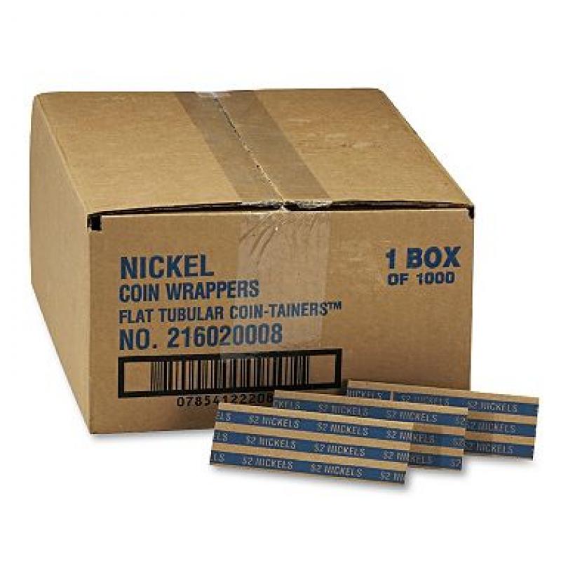 Coin-Tainer Company Pop-Open Flat Paper Coin Wrappers - Nickels - 1,000 ct.