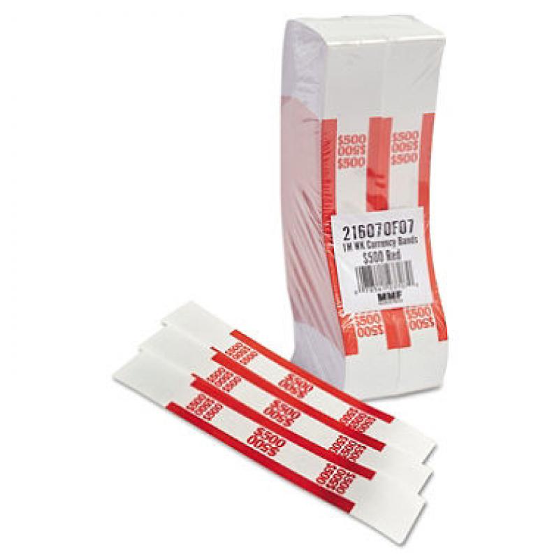 Coin-Tainer Company - Self-Adhesive Currency Straps, Red, $500 in $5 Bills - 1000 Bands/Box