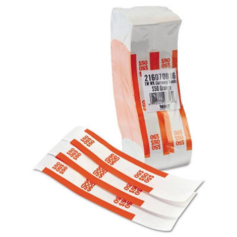Coin-Tainer Company - Self-Adhesive Currency Straps, Orange, $50 in Dollar Bills - 1000 Bands/Box