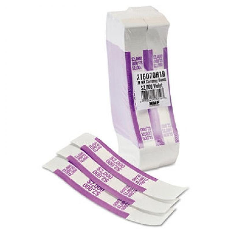 Coin-Tainer Company - Self-Adhesive Currency Straps, Violet, $2,000 in $20 Bills - 1000 Bands/Box