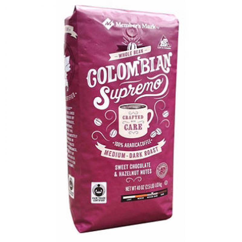 Member's Mark Fair Trade Certified Colombian Supremo Coffee, Whole Bean (40 oz.)