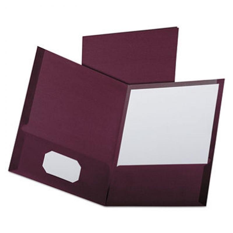 Oxford - Linen Finish Twin Pocket Folders, Letter, Burgundy - 25/Box