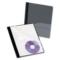 Oxford - Clear Front Report Cover, CD Pocket, 3 Fasteners, Letter, Black - 25/Box
