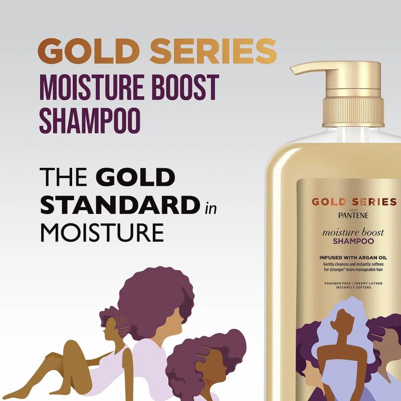 Gold Series from Pantene, Moisture Boost Shampoo, with Argan Oil, for Natural, Coily, and Curly Hair (29.2 fl. oz.)