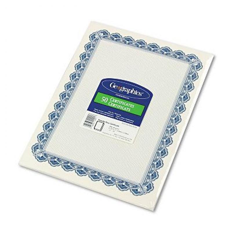 Geographics - Parchment Paper Certificates, 8-1/2 x 11, Blue Royalty Border - 50/Pack