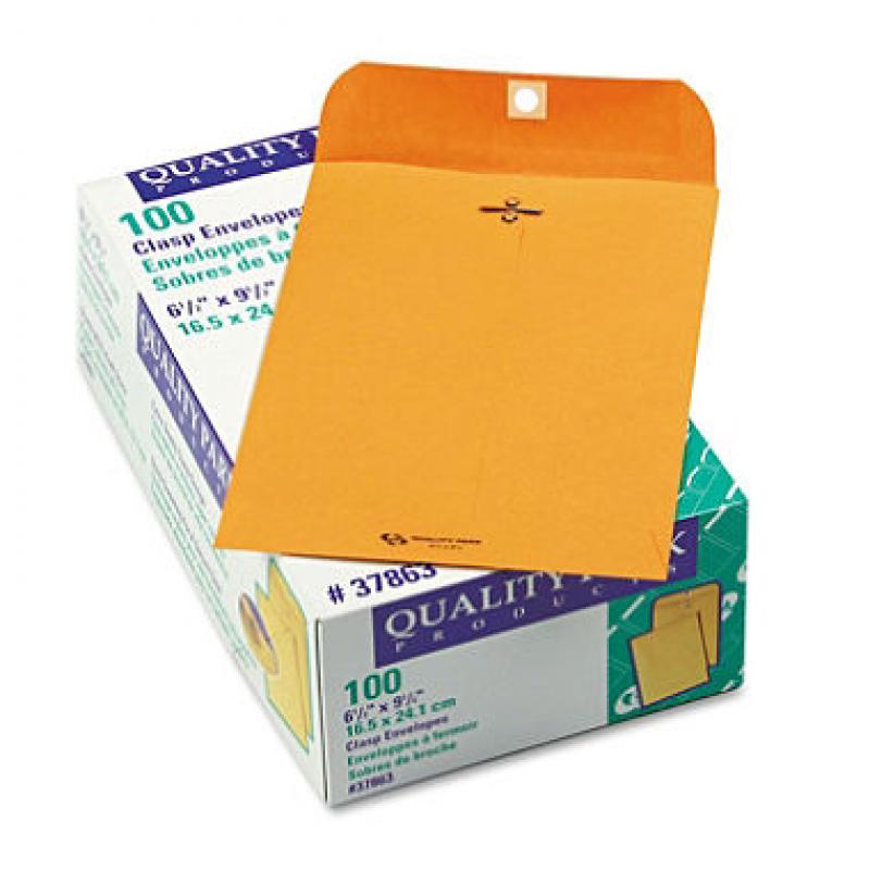 Quality Park - Clasp Envelope, 6 1/2 x 9 1/2, Brown Kraft - 100/Box