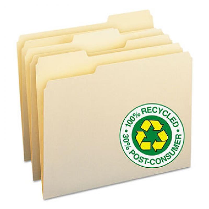 Smead 100% Recycled 1/3 Cut Assorted Position File Folders, Letter, Manila, 100ct.