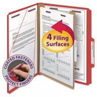 Smead Pressboard Classification Folders with Fasteners, Four Sections, Letter, Bright Red 10ct.
