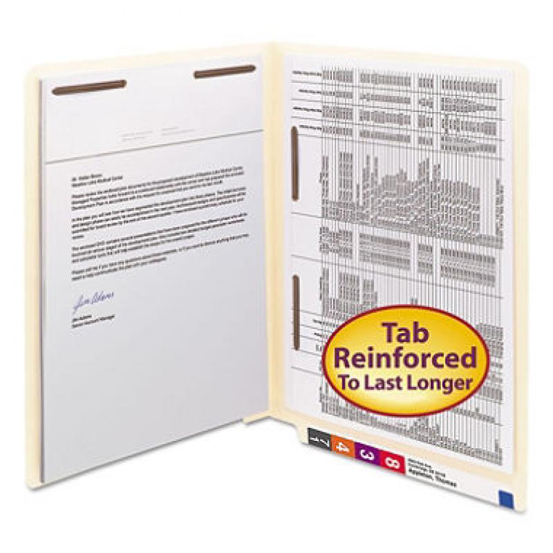 Smead End Tab Heavyweight File Folders, Two Fasteners (Front/Spine), Letter, Manila, 50ct.