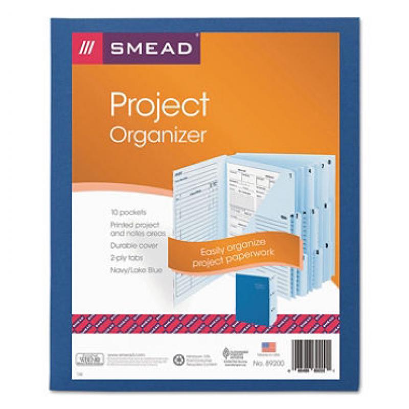 Smead 1/3 Cut Tab Project Organizer Expanding File, 10 Pockets, Lake/Navy Blue