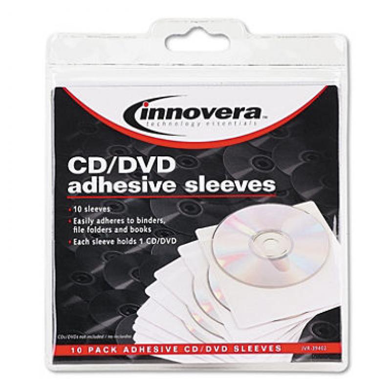 Self-Adhesive CD/DVD Holders, Clear - 10 per pack (pack of 4)