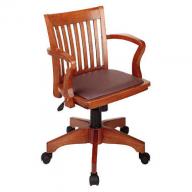Wood Bankers Desk Chair with Vinyl Padded Seat