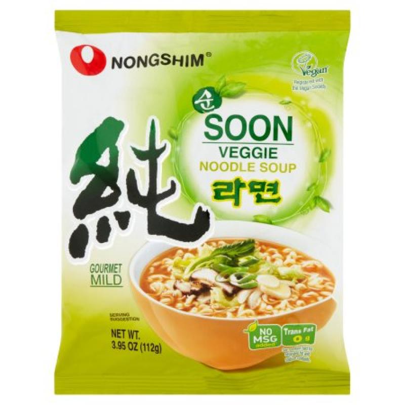 Nongshim Soon Veggie Gourmet Mild Noodle Soup, 3.95 oz, (Pack of 10)