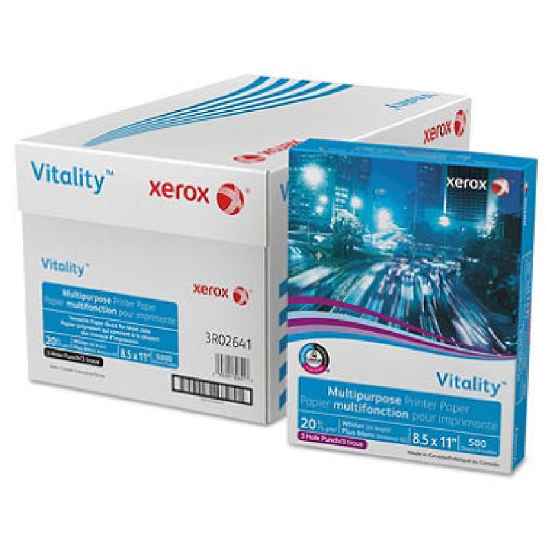 Xerox® Vitality Multipurpose 3-Hole Punched Paper, 8 1/2 x 11, White, 5,000 Sheets