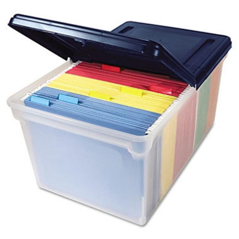Innovative Storage Designs - File Tote Storage Box with Lid , Letter, Plastic - Clear/Navy