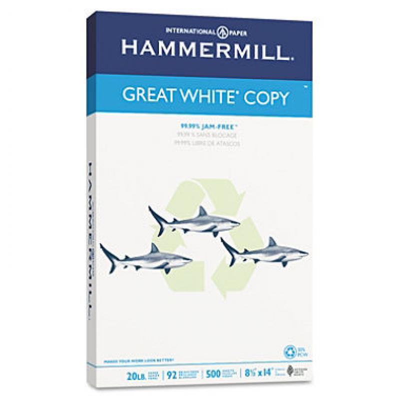 Hammermill - Great White 30% Recycled Copy Paper, 20lb, 92 Bright, 8-1/2 x 14" - Ream